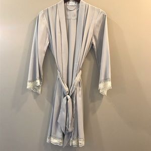 Silky soft gray & lace robe